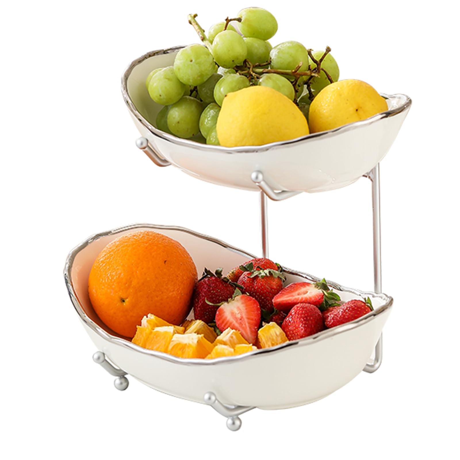 HOMKULA two-tier ceramic fruit bowl on countertop, space-saving display for fresh fruit