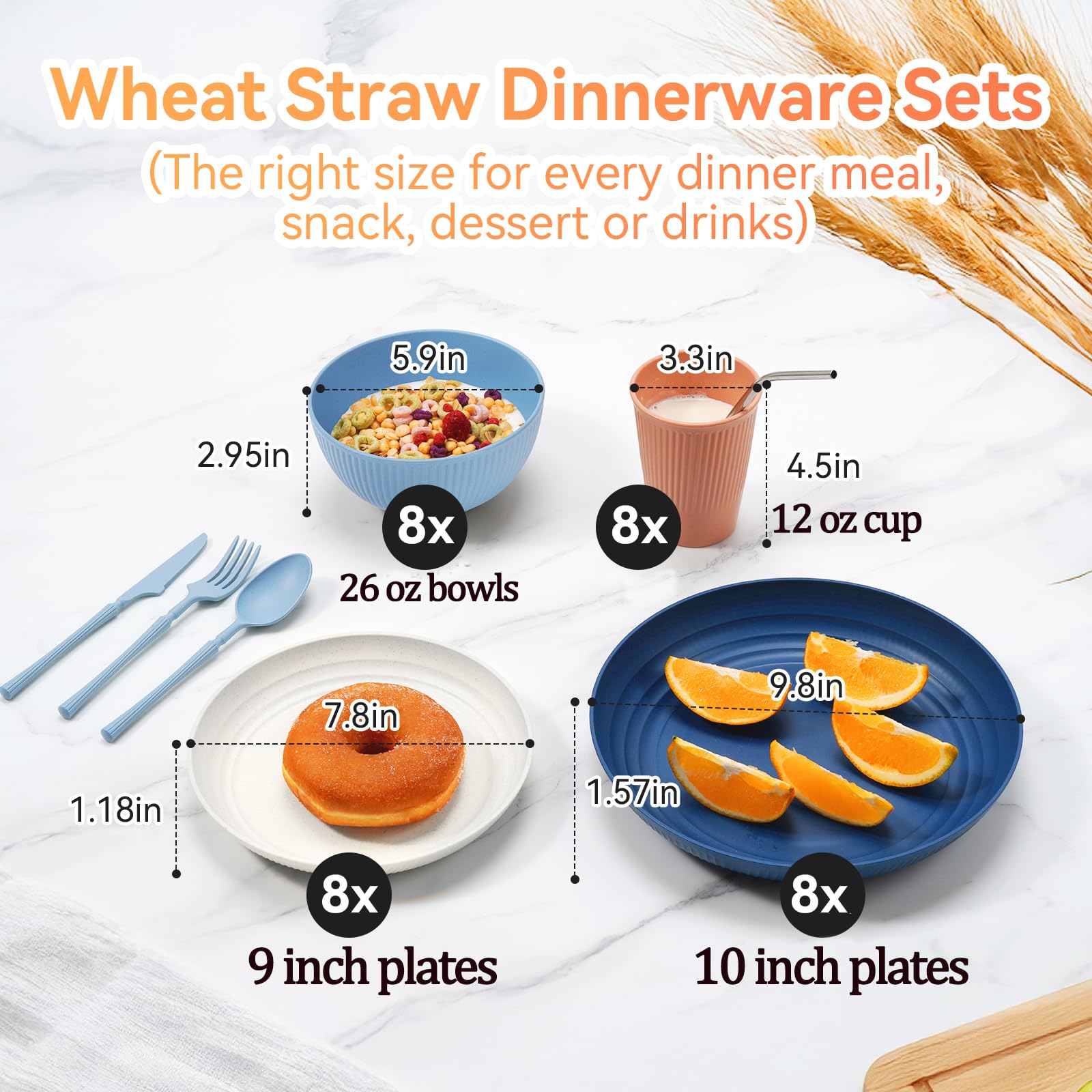 Hommaly wheat straw plates 8x8 in, ideal for portions and desserts.