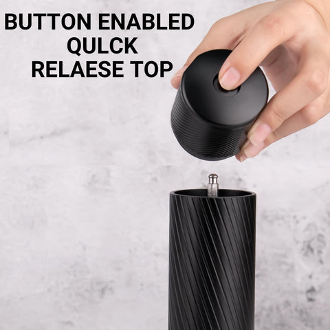 Homnoble pepper grinder adjustment ring with etched markers for precise coarseness.