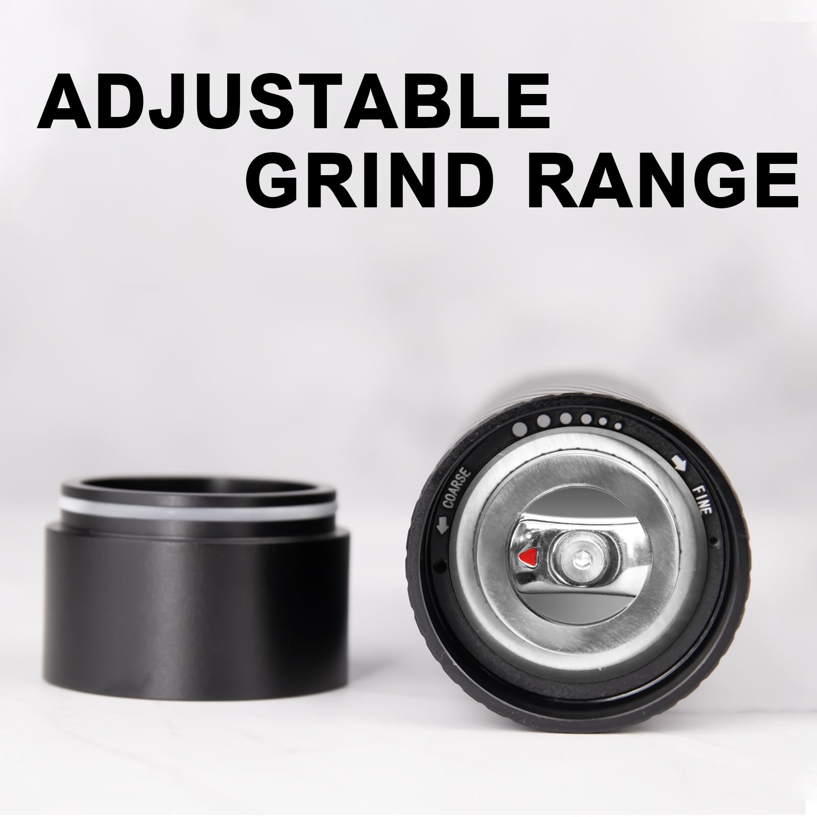 Homnoble pepper grinder burr detail highlights stainless steel grinding for consistent results.