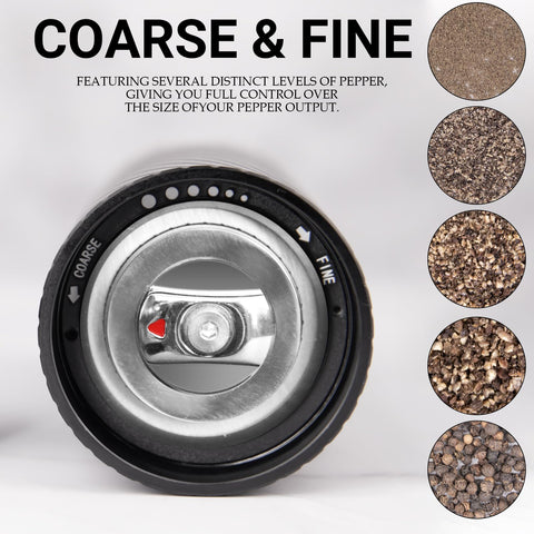 Homnoble pepper grinder top cap showing easy button release for quick cap removal.
