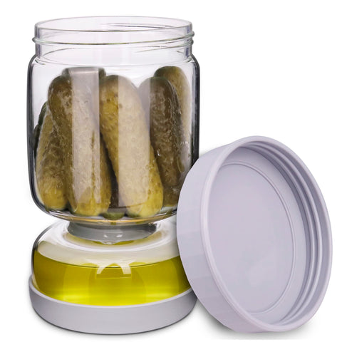 Homnoble pickle hourglass jar with strainer for easy brine separation.