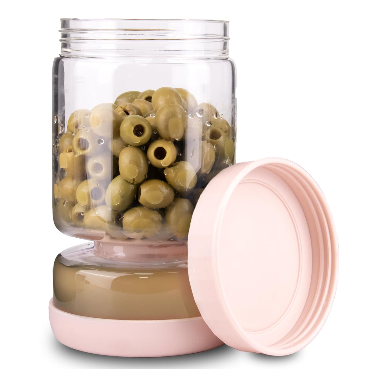 Homnoble pickle jar with strainer shows liquid separation for fresh pickles
