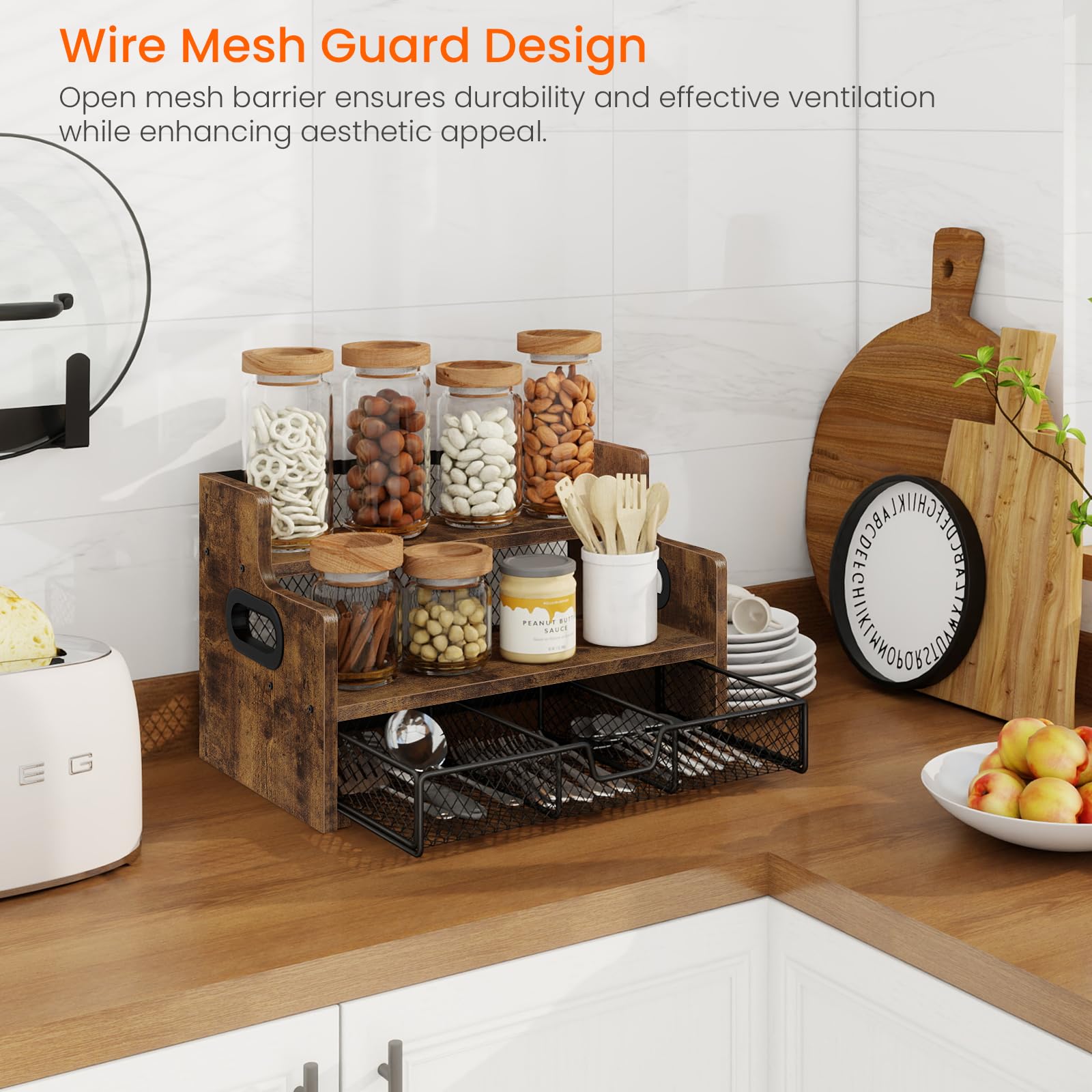 Homode 3-tier syrup rack side view saves counter space for drinks
