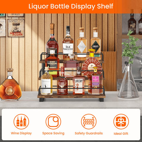 Homode bar shelf stand in rustic brown adds decorative storage on a counter