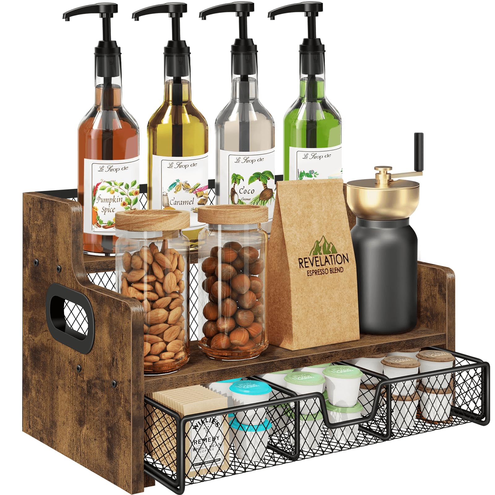 Homode coffee syrup rack front view keeps syrups accessible and organized