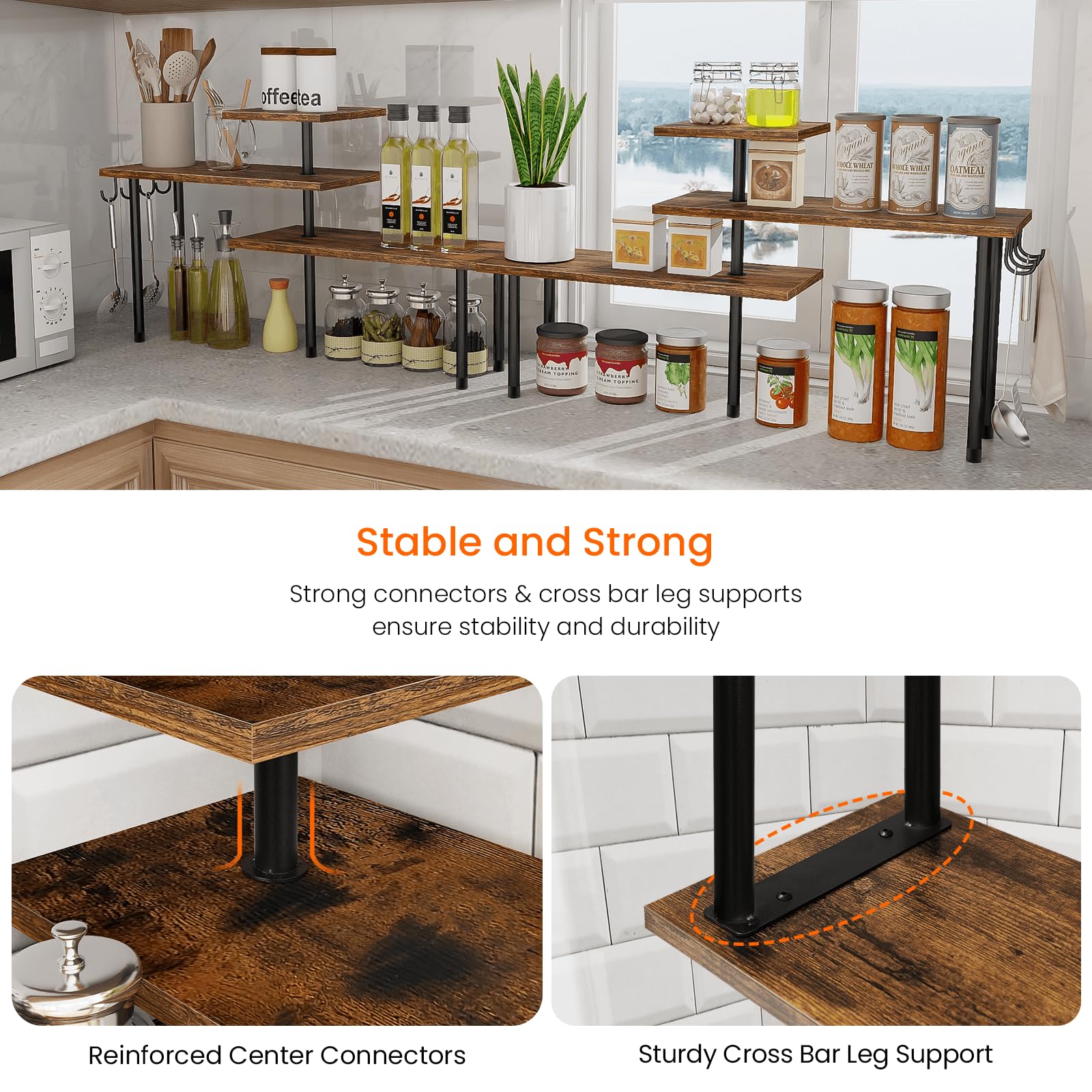 Homode over sink storage maximizes vertical space in compact kitchens.