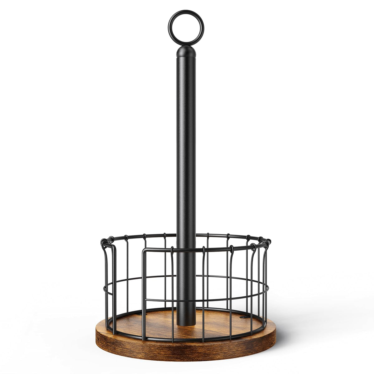 Homode paper towel holder stand with wooden base provides stable counter storage.