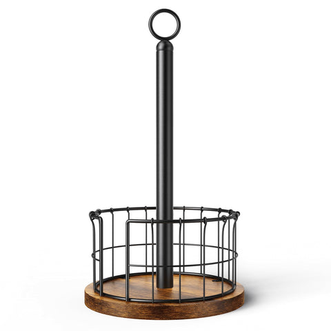 Homode paper towel holder stand with wooden base provides stable counter storage.