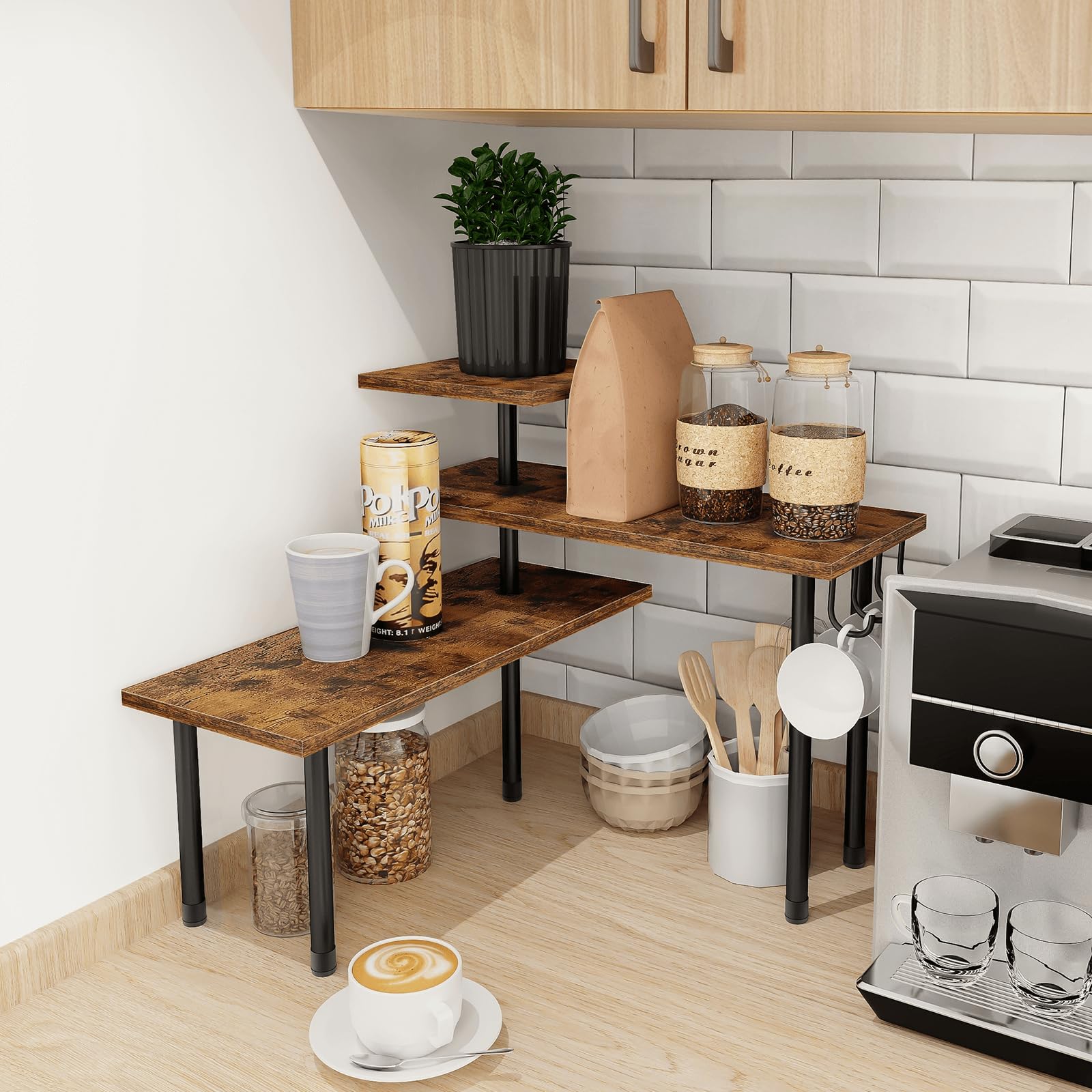 Homode rustic brown finish adds vintage charm to any counter.