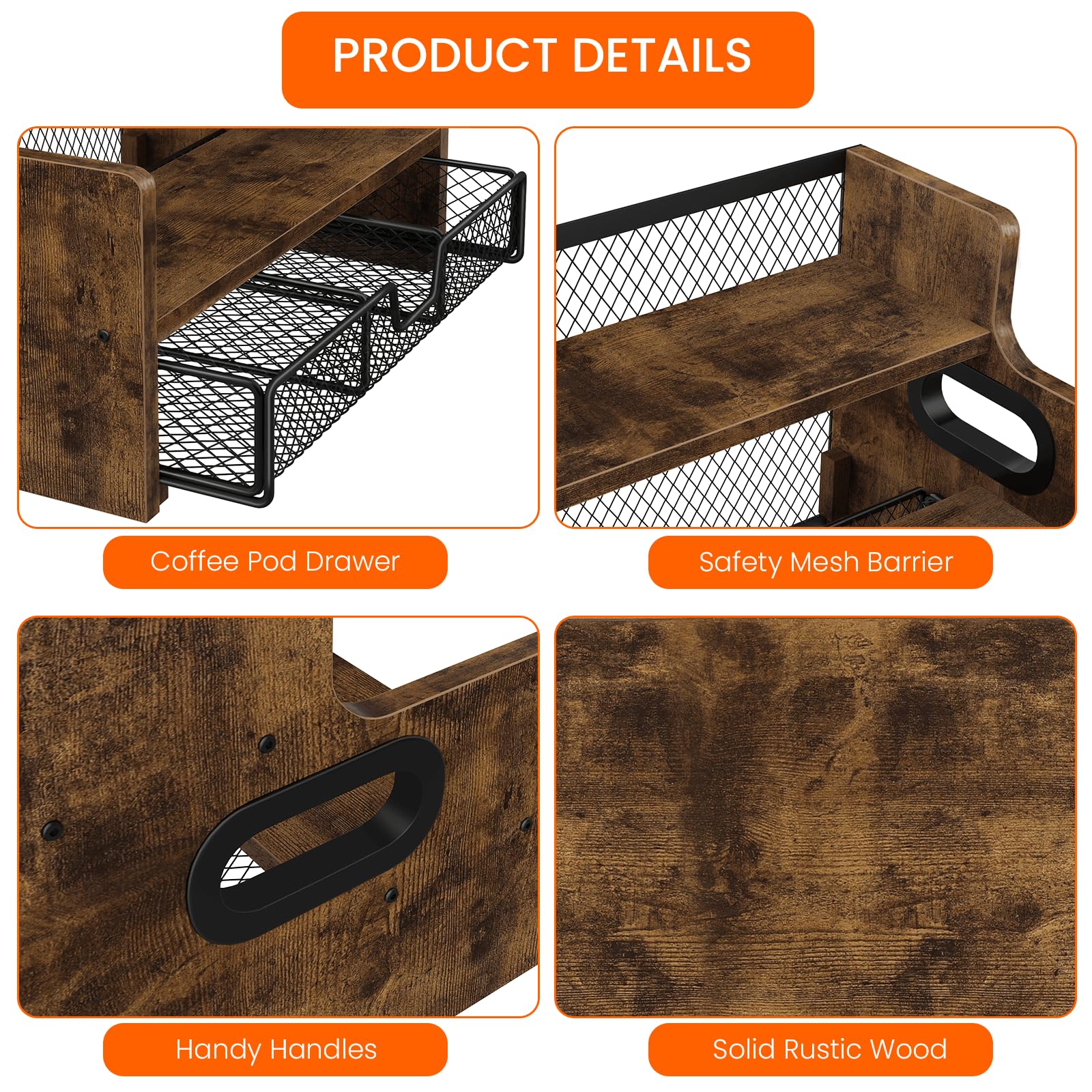 Homode rustic brown wood finish adds warmth to any coffee setup