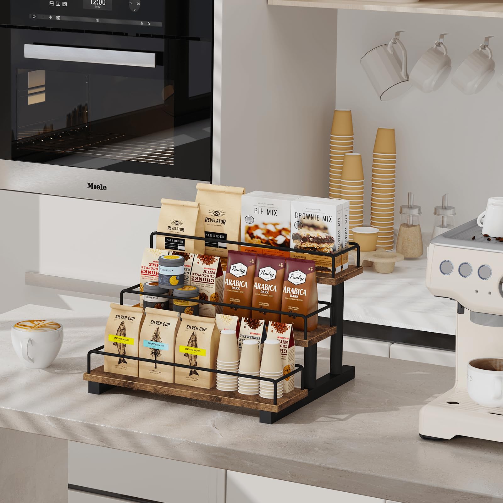 Homode spice and bottle organizer doubles as a display stand in kitchen