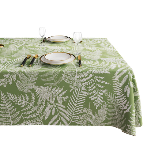 HOMOHEINI rectangle table cloth with green leaves full view showing waterproof protection.