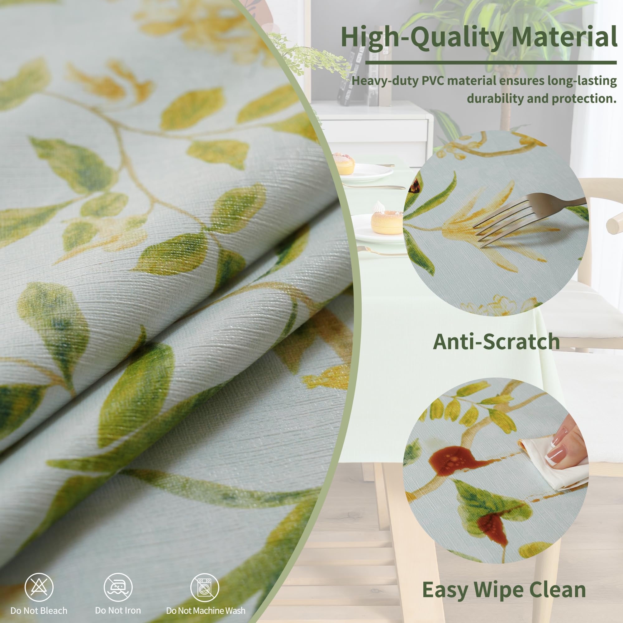 HOMOHEINI PVC table cover leaves motif provides waterproof protection during meals.