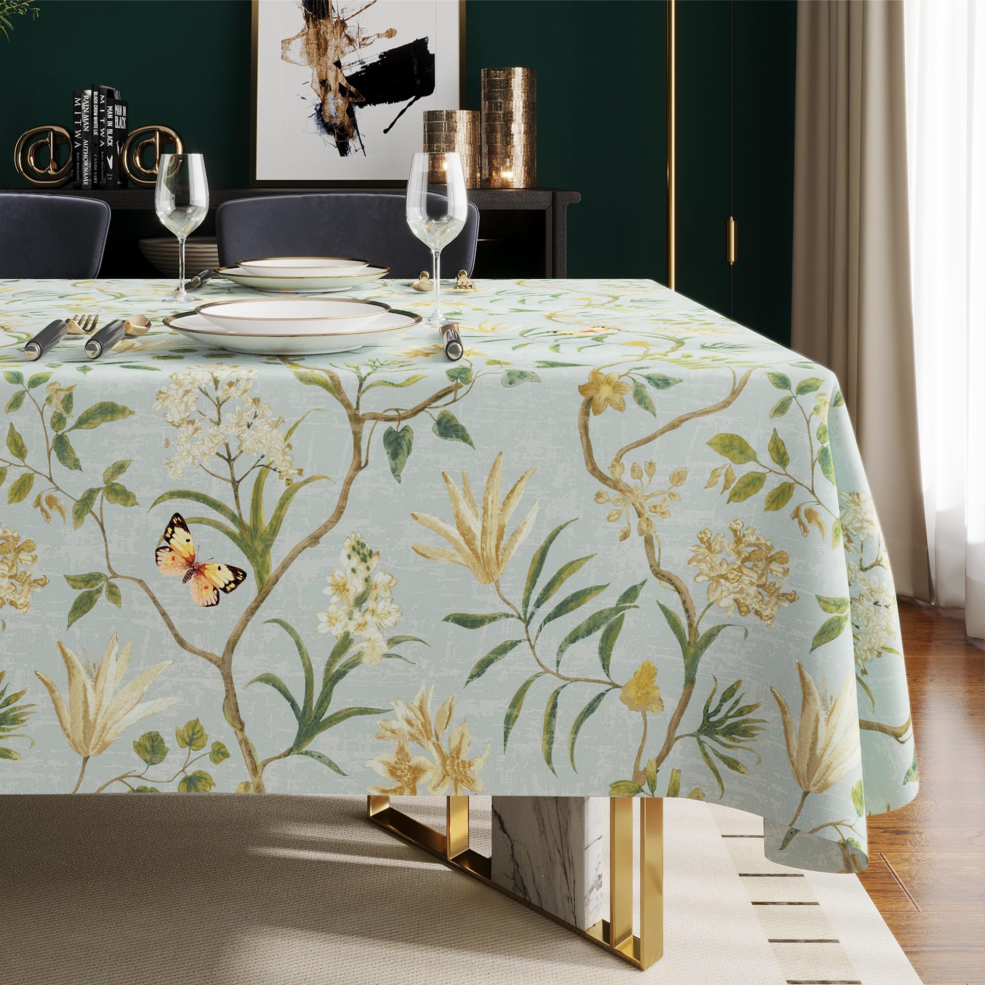 HOMOHEINI versatile table cover for camping, picnics, and home entertaining with leaves.