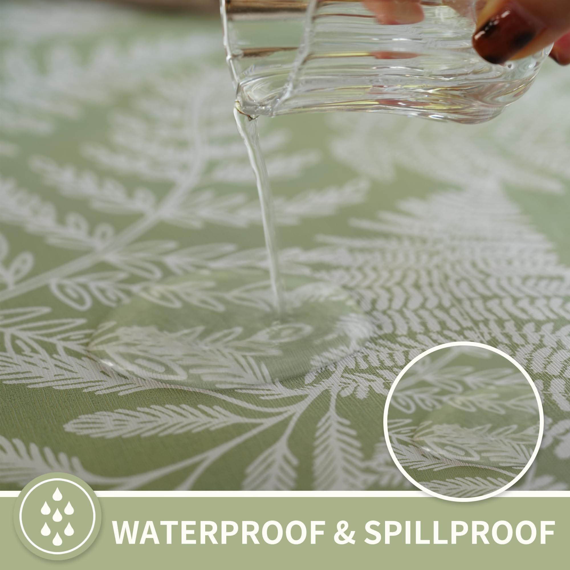 HOMOHEINI table cloth close-up of waterproof material highlighting spill resistance.