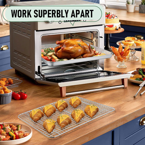 Homokit stackable baking pan helps save kitchen space after use.