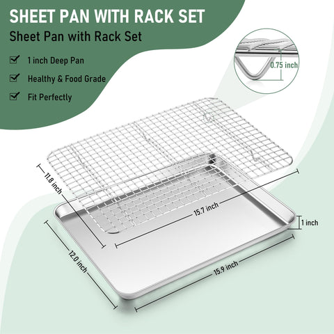 Homokit stainless steel cookie sheet with grid rack enables efficient cooling.