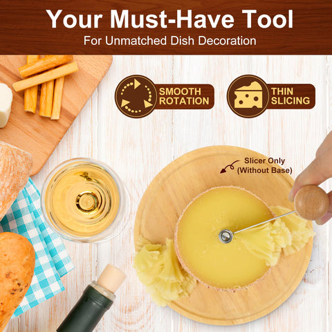 Homoyoyo cheese curler ready for cheese wheel slicing.