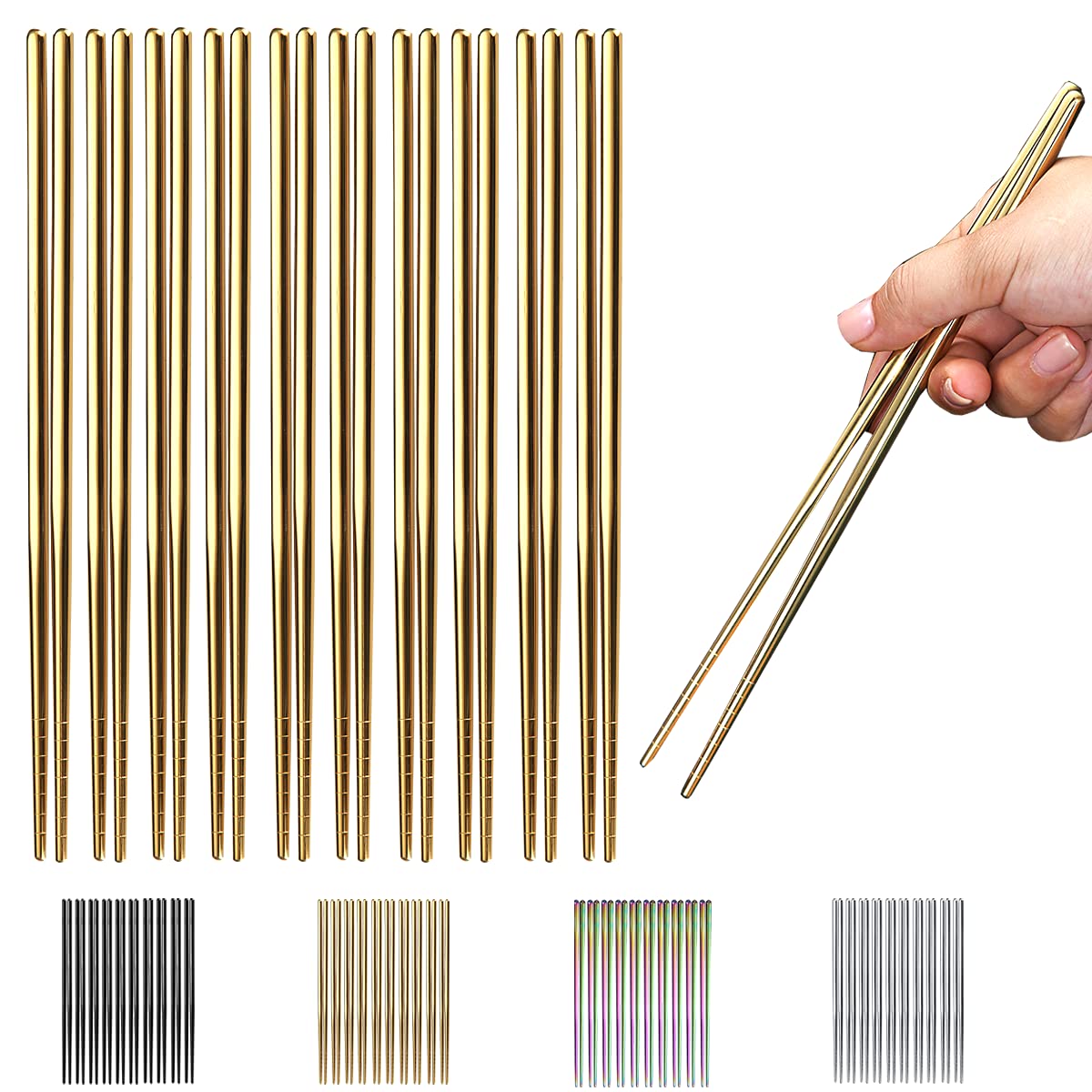 HOMQUEN 10-pair gold-plated chopsticks for elegant dining at home