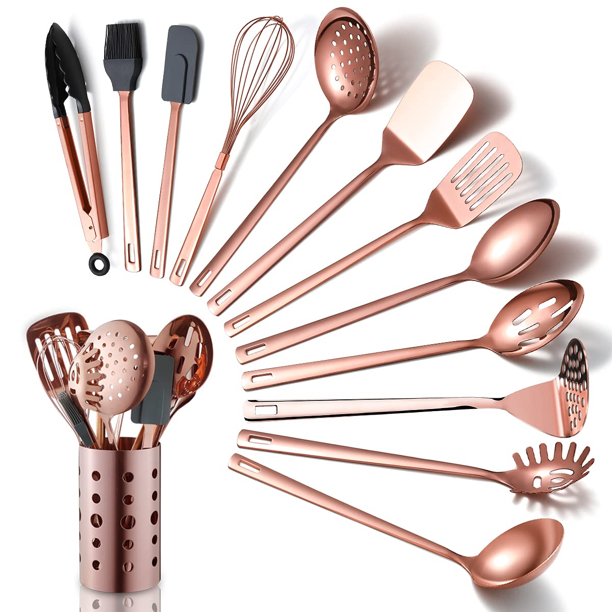 HOMQUEN copper utensils set top view, 13 pieces for versatile kitchen prep.