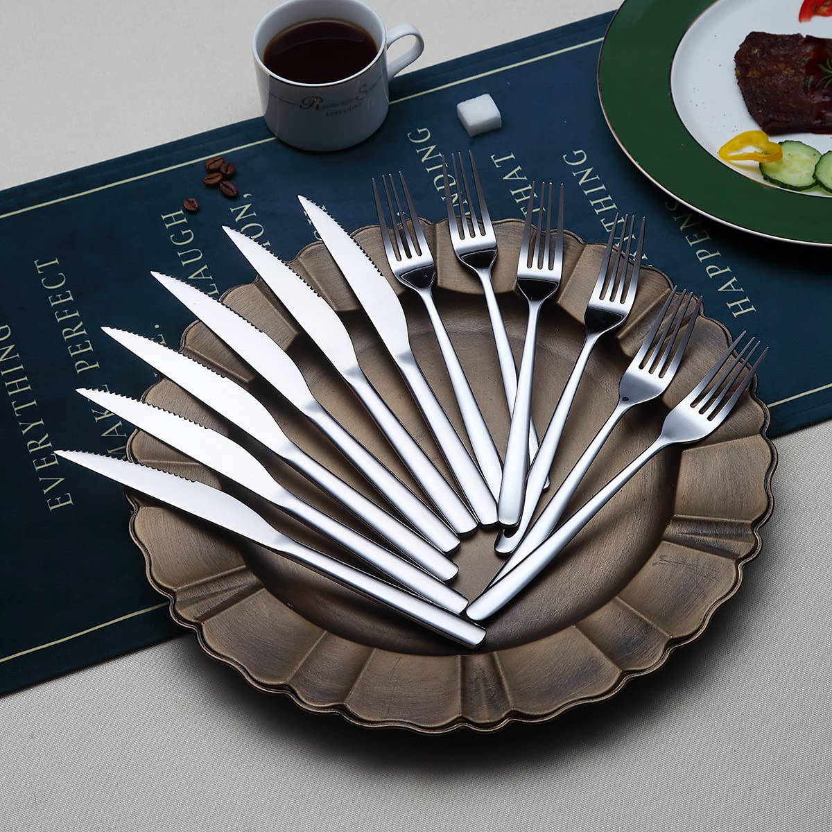HOMQUEN 6 dinner forks close view highlights durable stainless steel