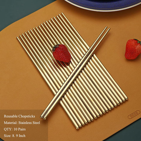 HOMQUEN stainless steel chopsticks with gold finish offer durable, rust-proof use