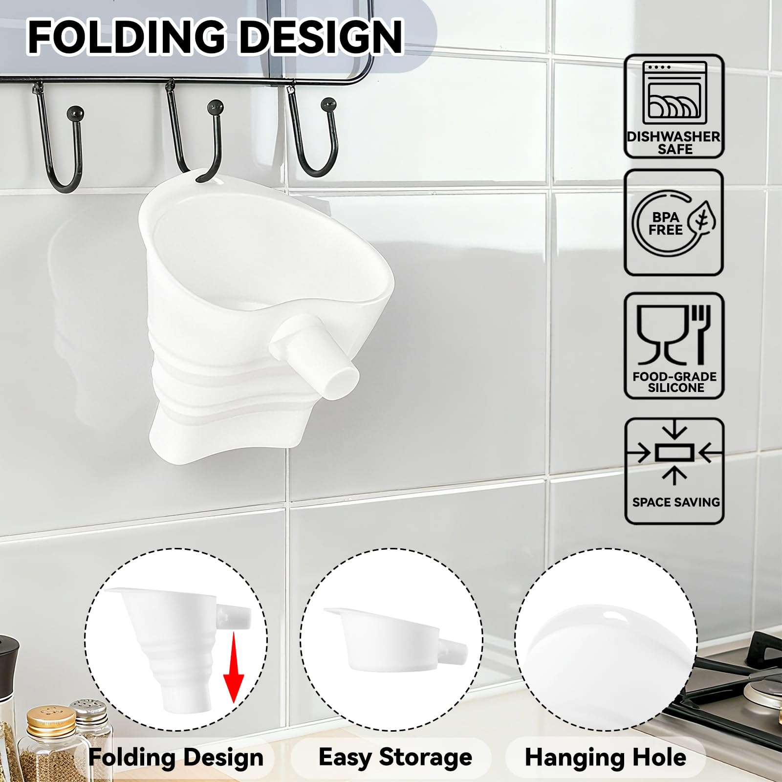 HOMDSG silicone flour funnel with hanging hole dries quickly after washing