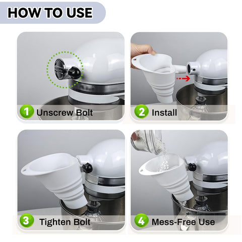 HOMDSG flour funnel enables easy pouring without spills during mixing
