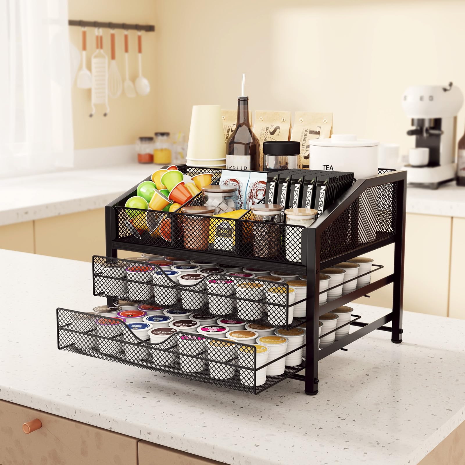 Homsorout Coffee Bar Organizer with anti-slip feet stays steady on counters.
