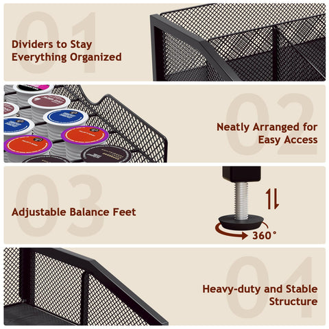 Homsorout Coffee Bar Organizer stores syrups, cups, and tea bags neatly.