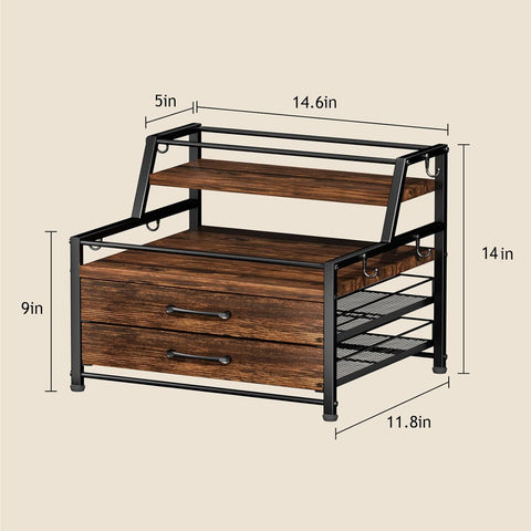 Homsorout rustic metal and wood coffee station on a kitchen counter