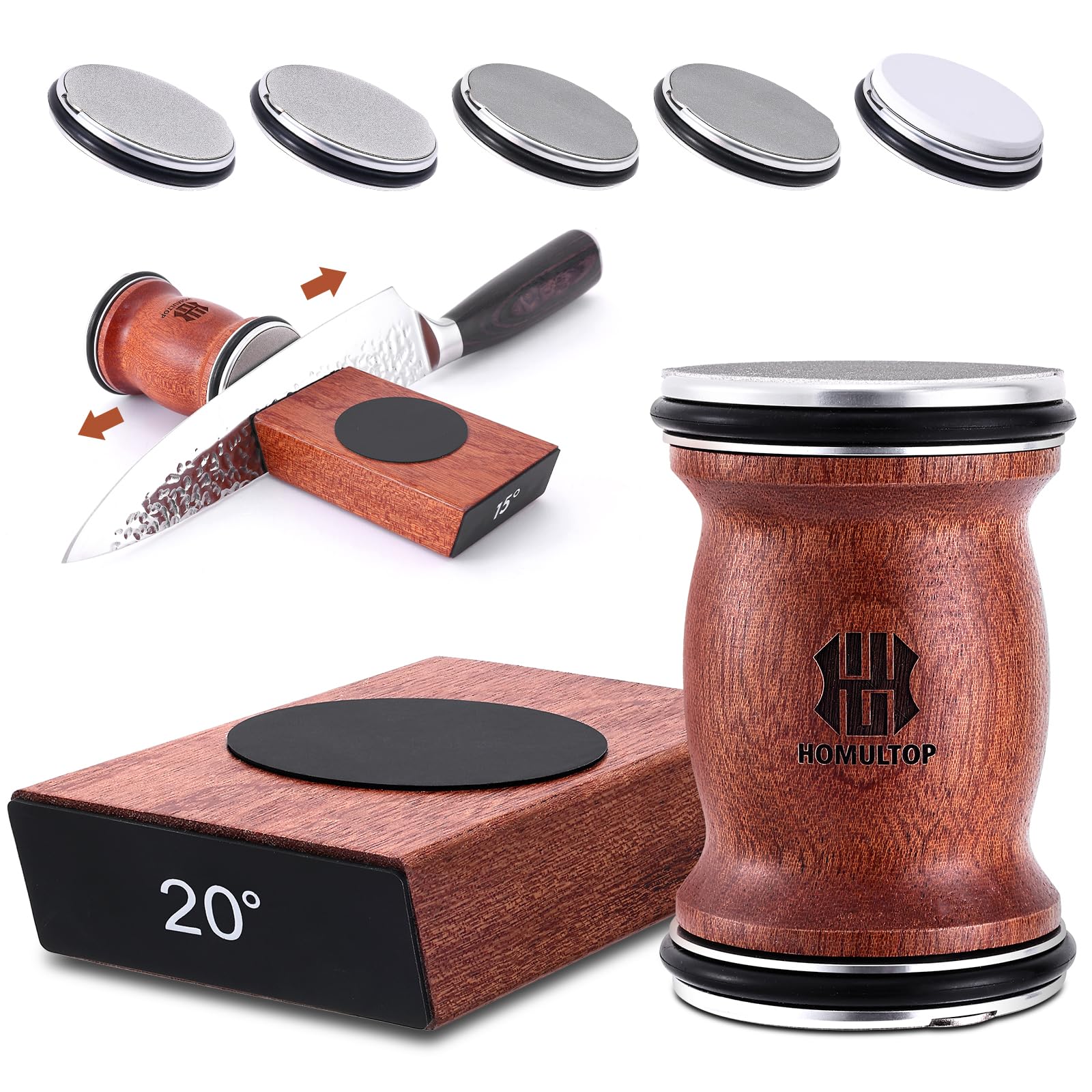 Homultop sharpener closeup of diamond 400 disc removing rough layers for a sharper edge