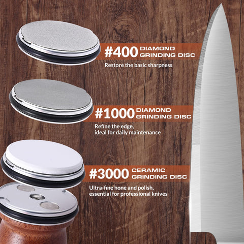 Homultop sharpener magnetic base shown at 20-degree angle for stability