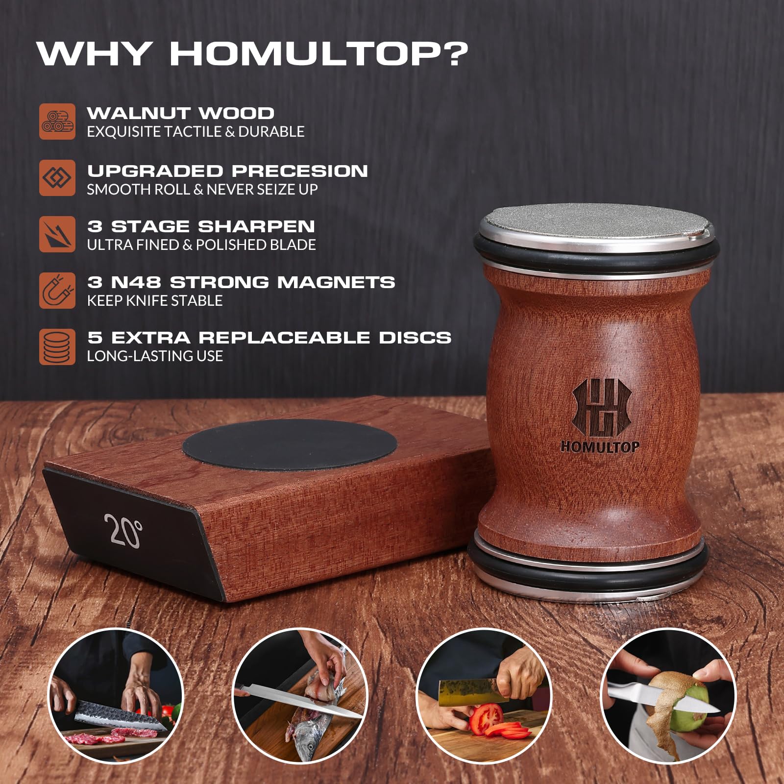 Homultop sharpener ceramic 3000 disc delivering polished finish