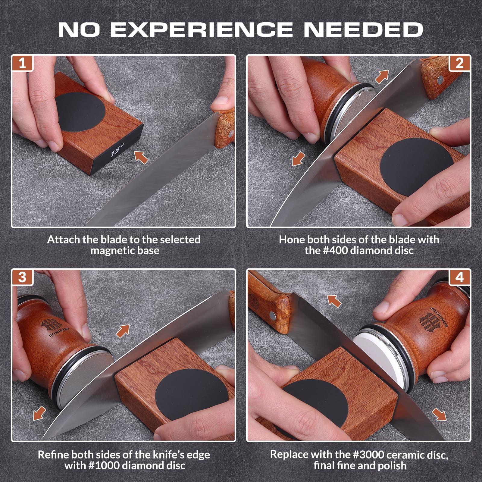 Homultop sharpener walnut body highlighting durable, balanced design