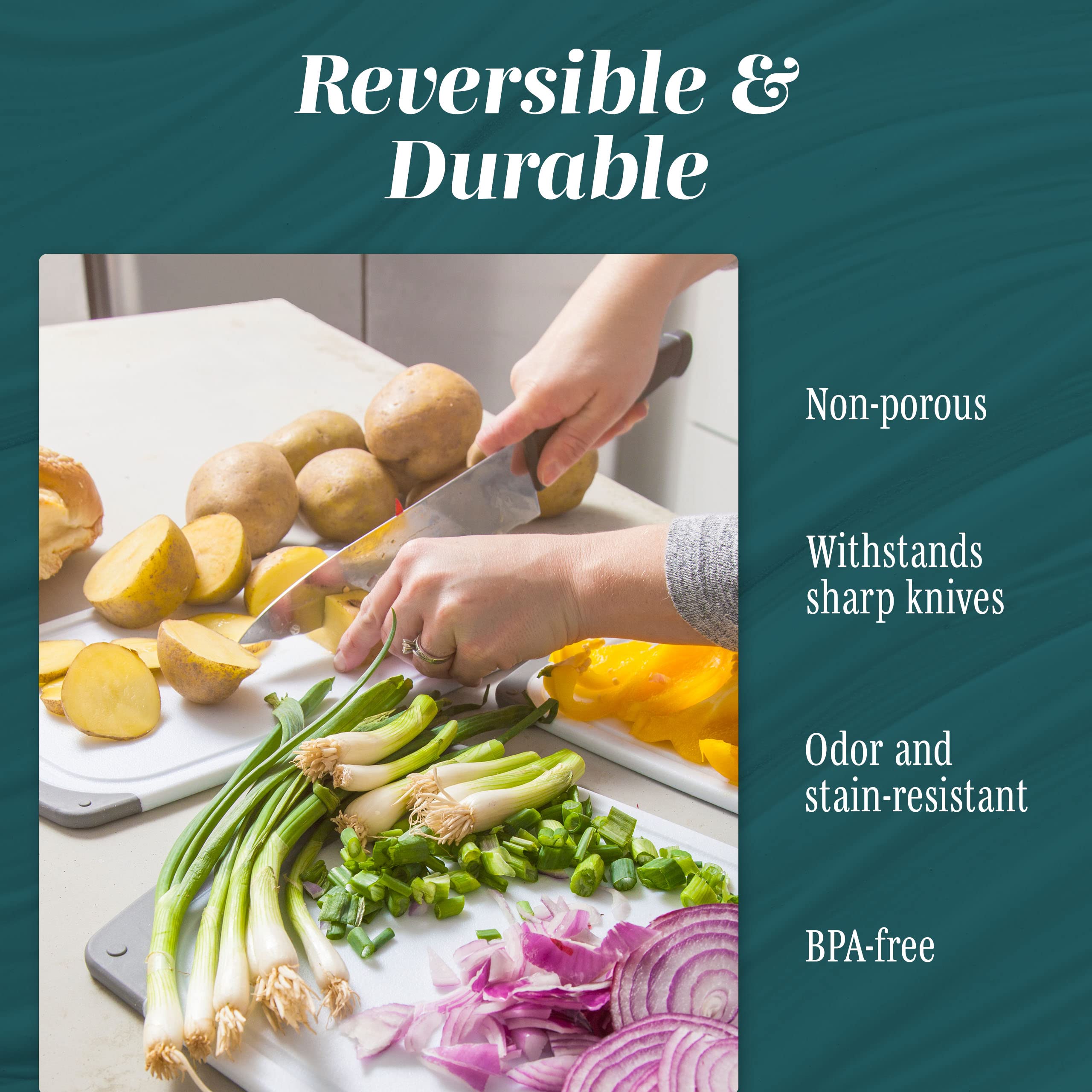 HOMWE medium gray cutting board with knife-cut session for precise chopping