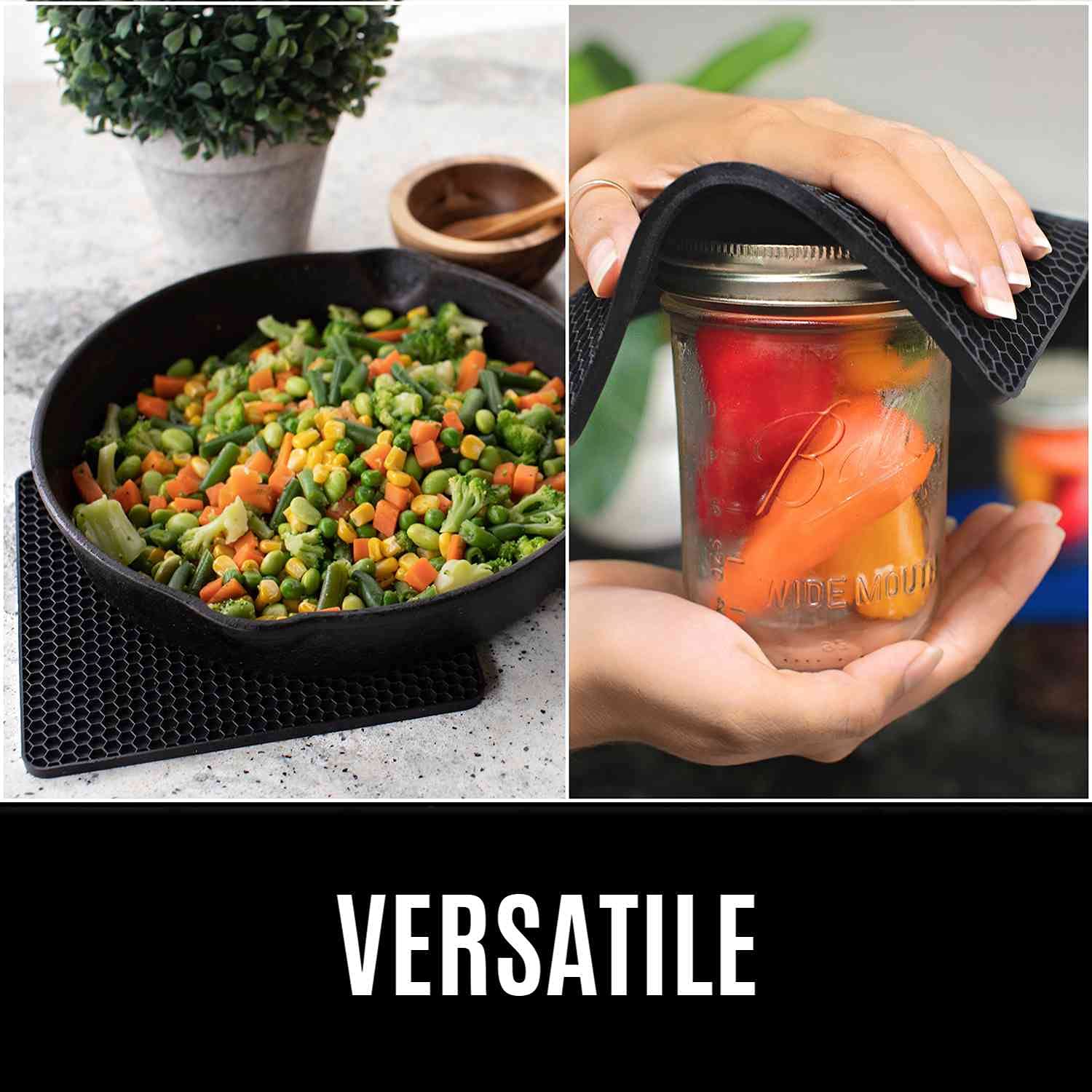 HOMWE silicone oven mitts close-up highlighting heat-resistant surface for cooking.