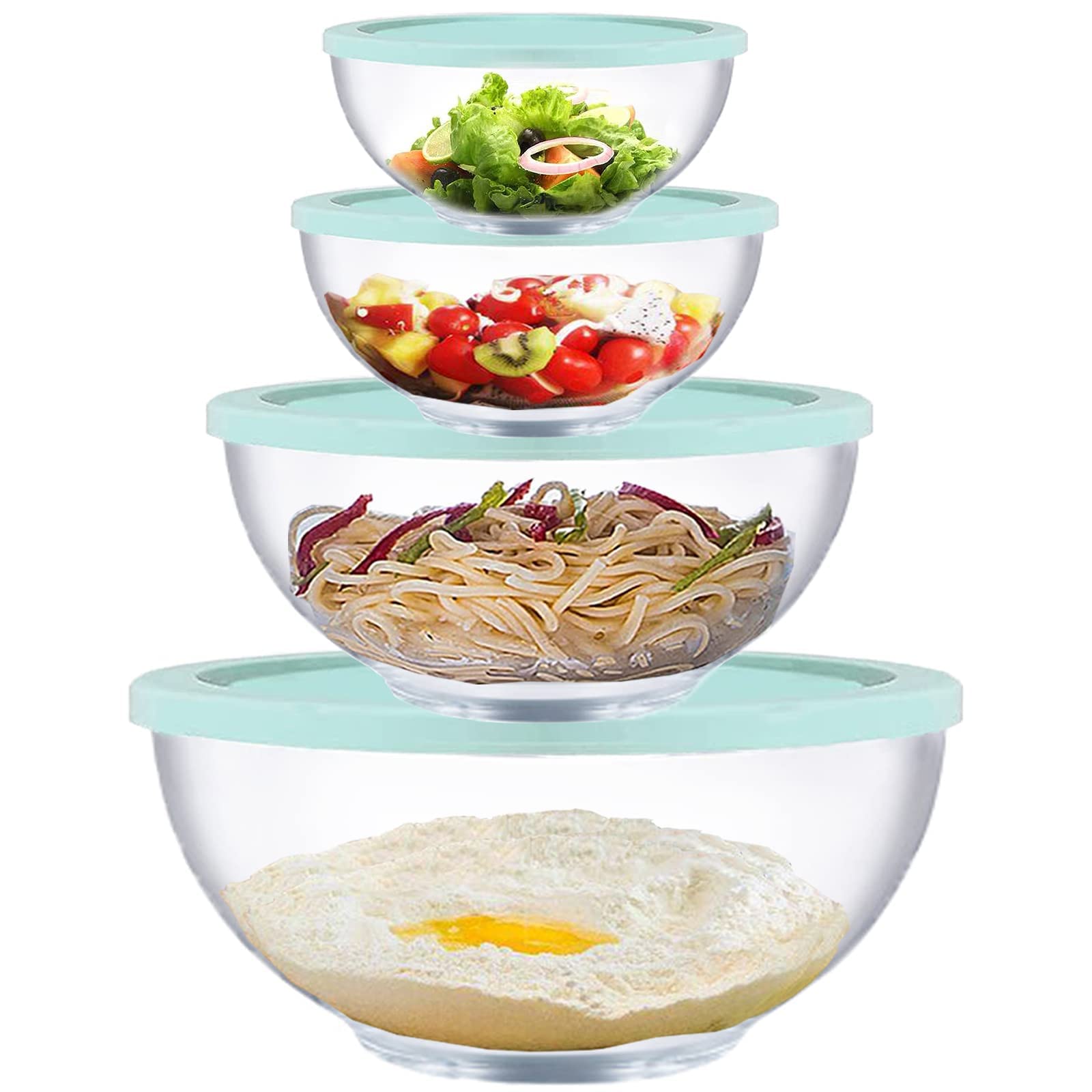 Homwin 0.6qt glass mixing bowl with lid, top-view, ideal for sauces and small prep.