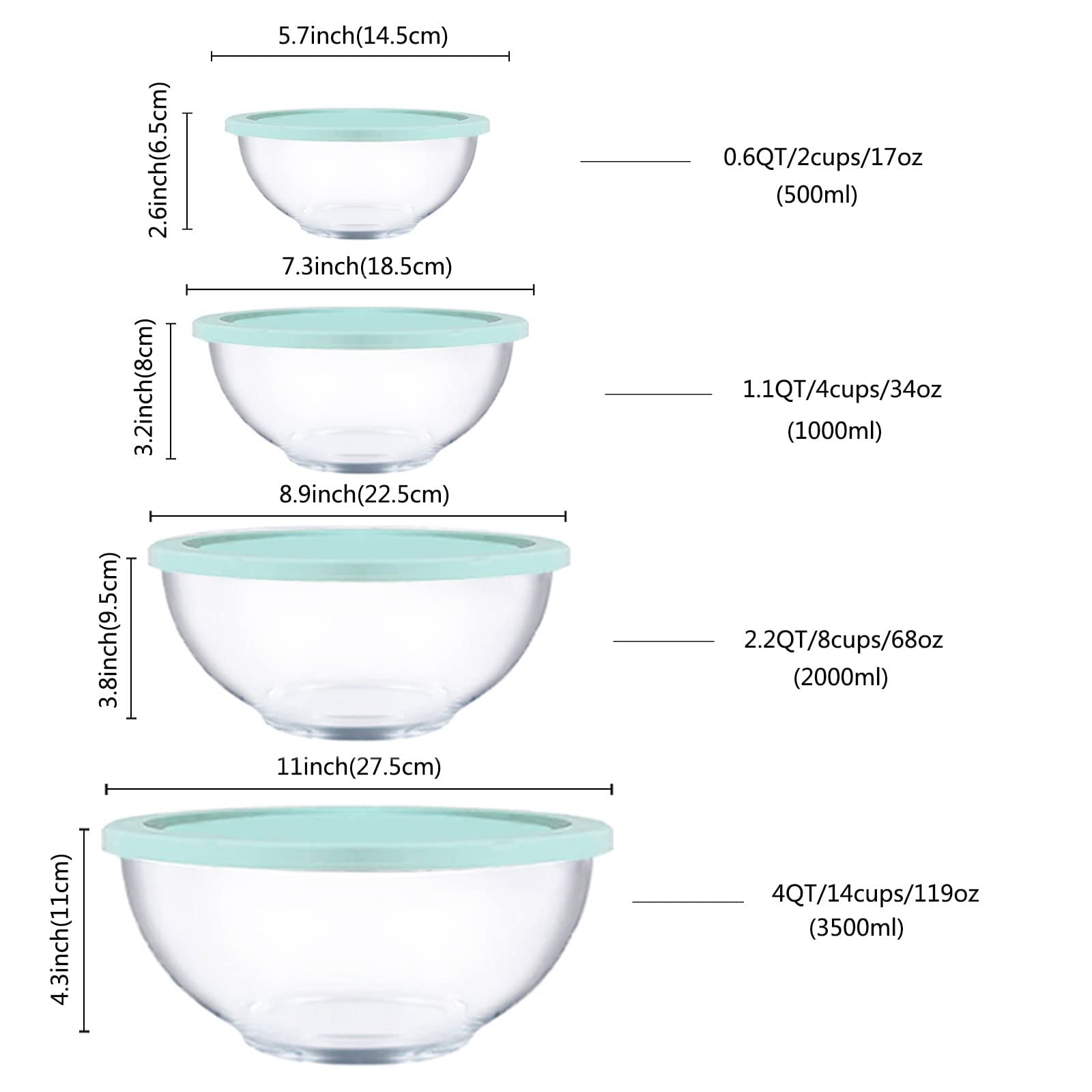 Homwin 4.0qt bowl with lid, ideal for dough and large batch prep.