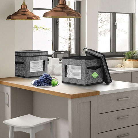 Homyfort china storage container with 12 felt dividers protects plates from scratches