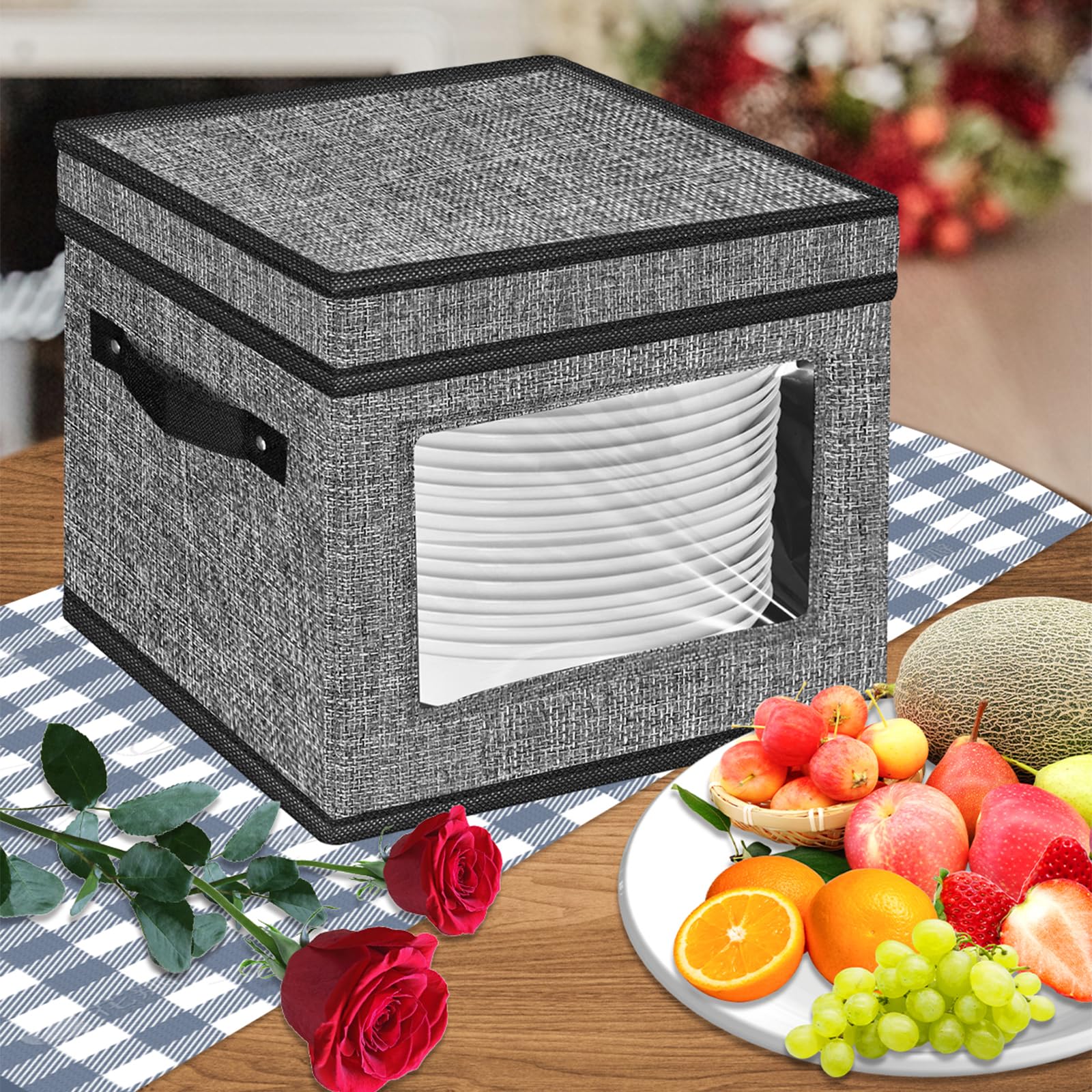 Homyfort 12 x 12 inch box stores up to 12 eight-inch dishes