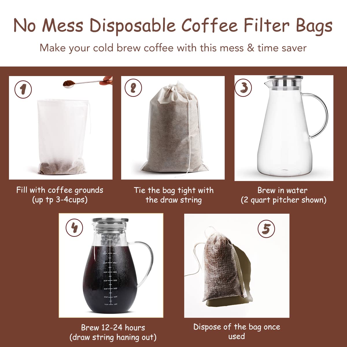 HOMYHEE cold brew bags inside filter, designed for strong concentrate.