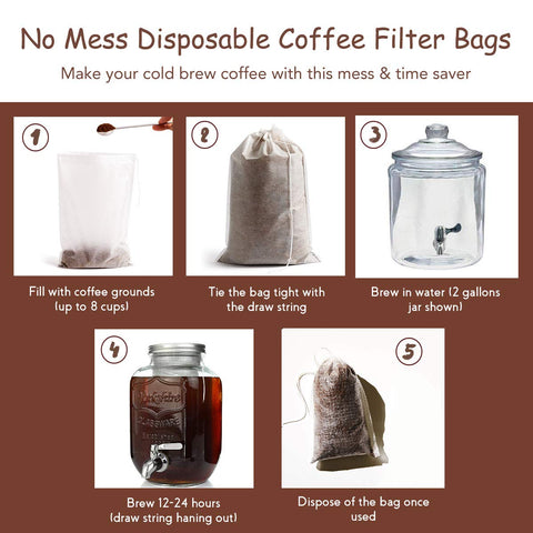 HOMYHEE cold brew filter bag in a jar shows mess-free concentrate preparation