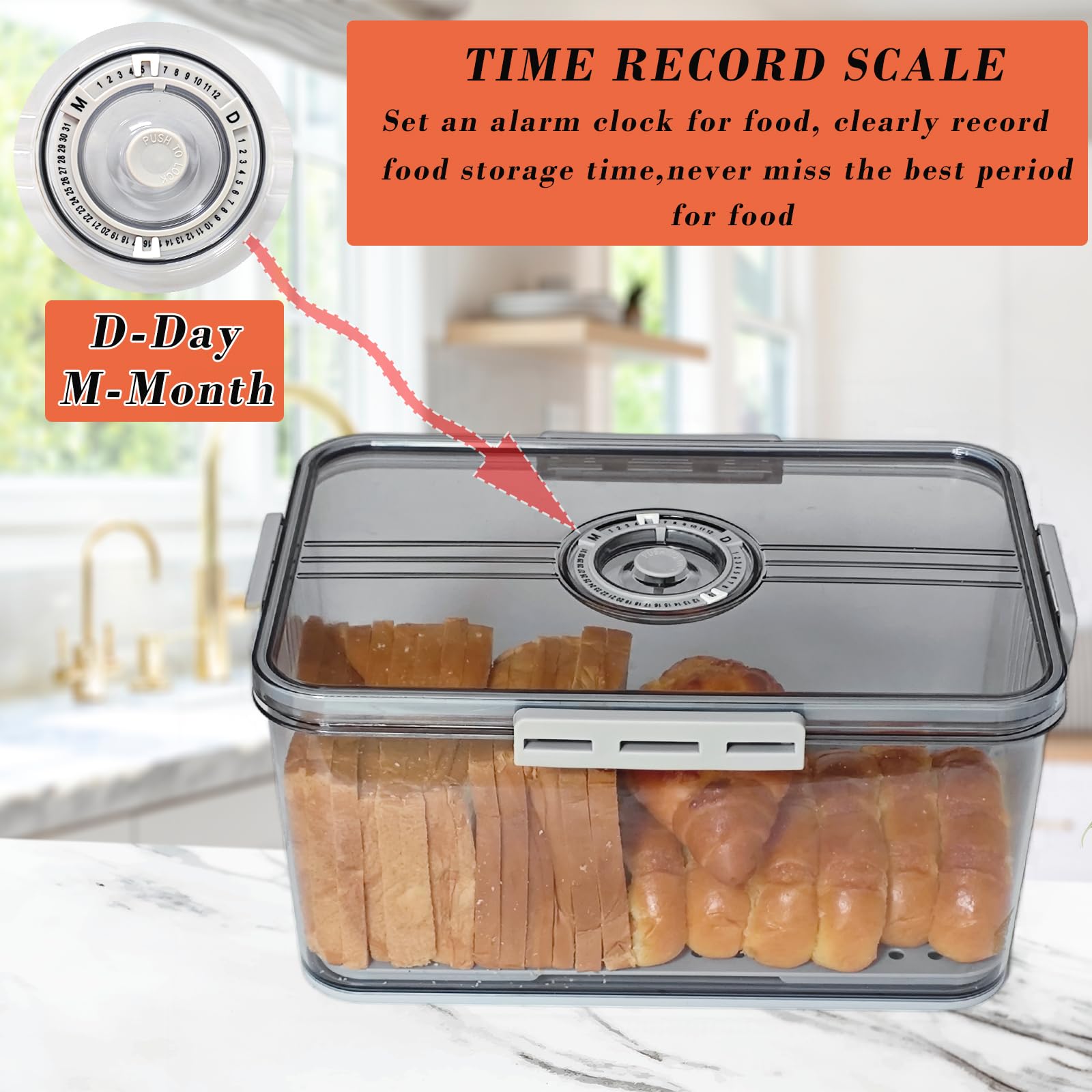 Honbuty bread box time-record scale on lid helps track freshness