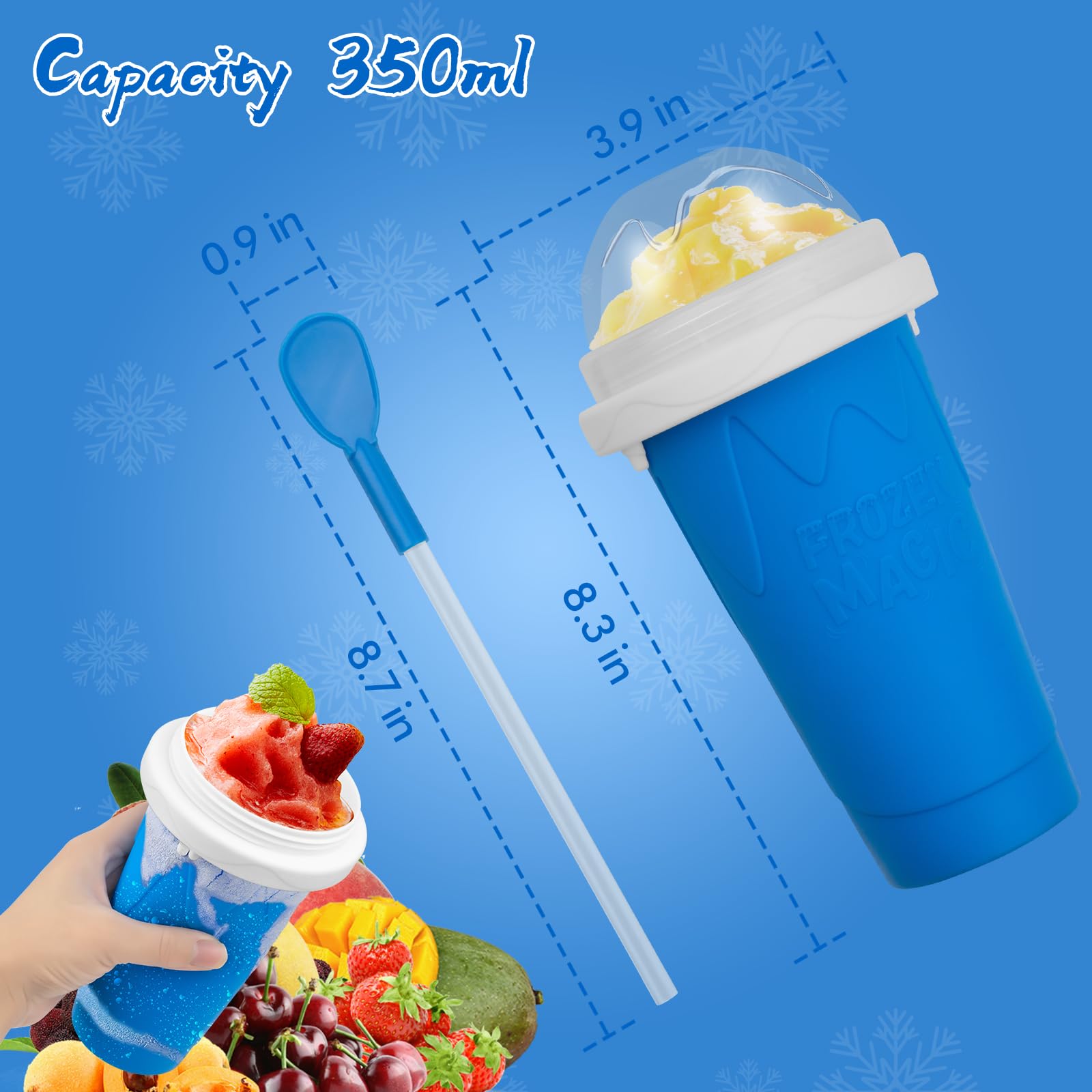 Honbuty slushie maker cup in action, squeeze to reach semi frozen texture.