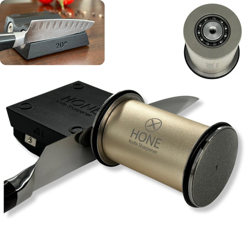 HONE Knife Sharpener rolling system for smooth, precise edge maintenance.