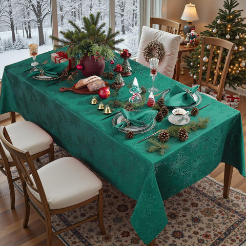 Honellaty green damask Christmas pattern enhances holiday table decor.