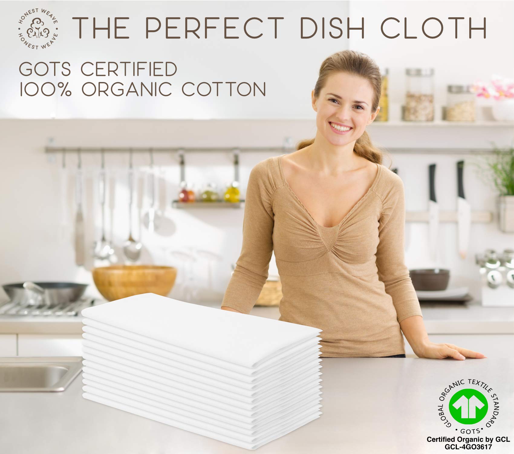 HONEST WEAVE 27x27 extra-large towel spread flat for big jobs in white.