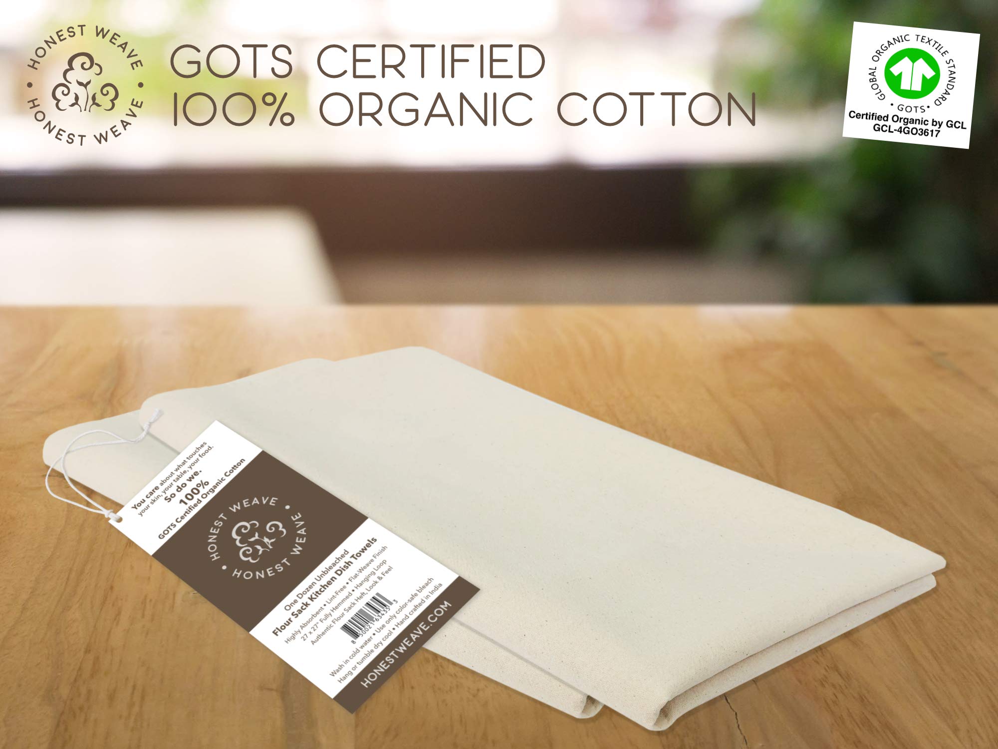 HONEST WEAVE GOTS-certified organic cotton towel in natural tan.
